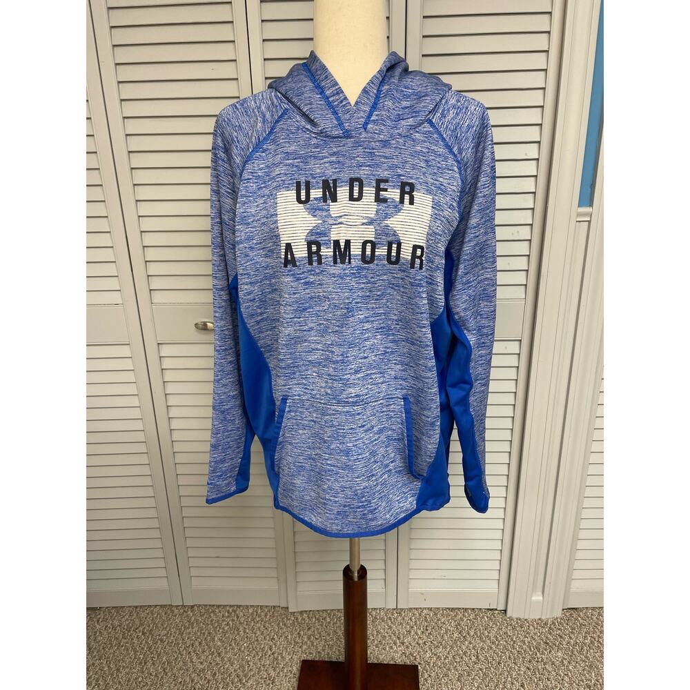 Under Armour Coldgear loose blue heathered pull over hoodie sweatshirt XL